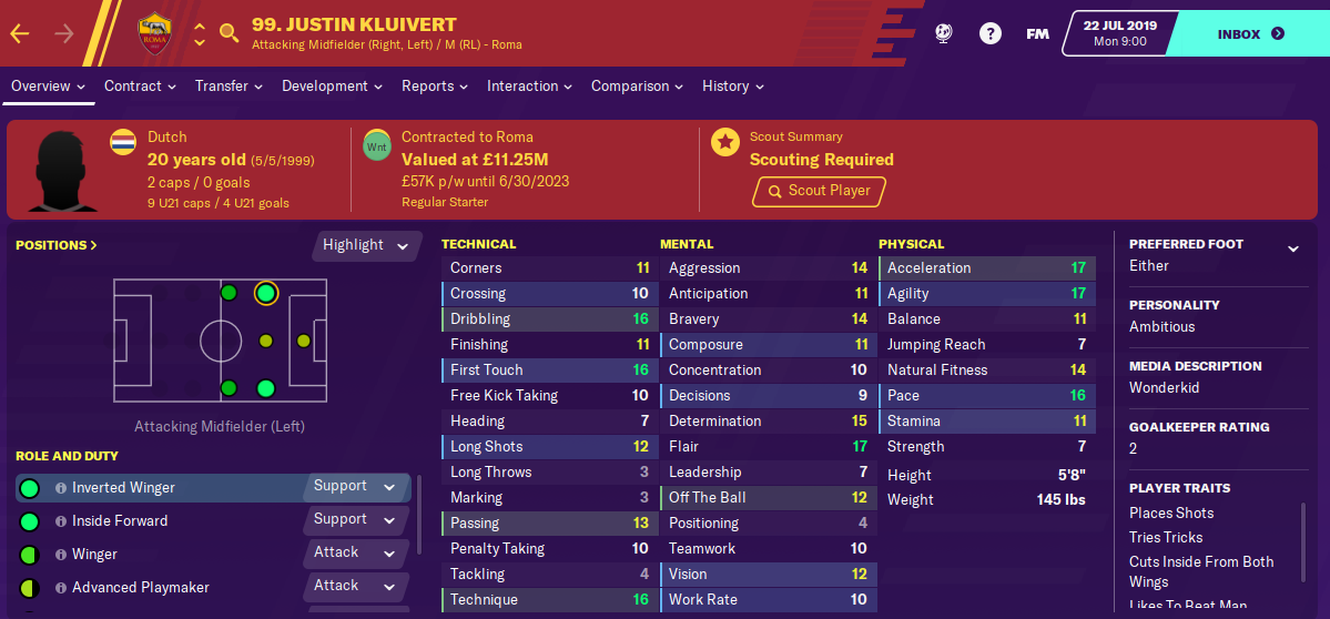 Justin Kluivert: Starting Attributes in FM2020 Justin Kluivert: Starting Attributes in FM2020