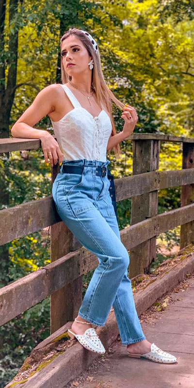 kickstart this season with these 24 charming street style summer fashion ideas. Summer Outfits via higiggle.com | paperbag jeans | #streetstyle #summeroutfits #style #jeans