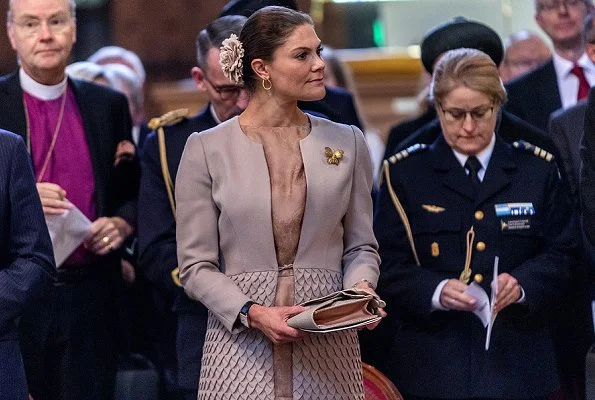 Crown Princess Victoria wore a brown coat and dress by Swedish-Lebanese designer Fadi el Khoury, By Malene Birger pumps and clutch bag