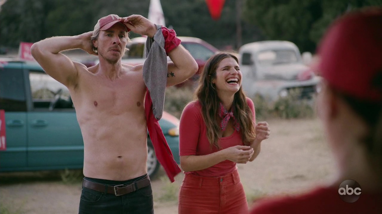 Dax Sheppard shirtless in Bless This Mess, Season 2, Ep 1.