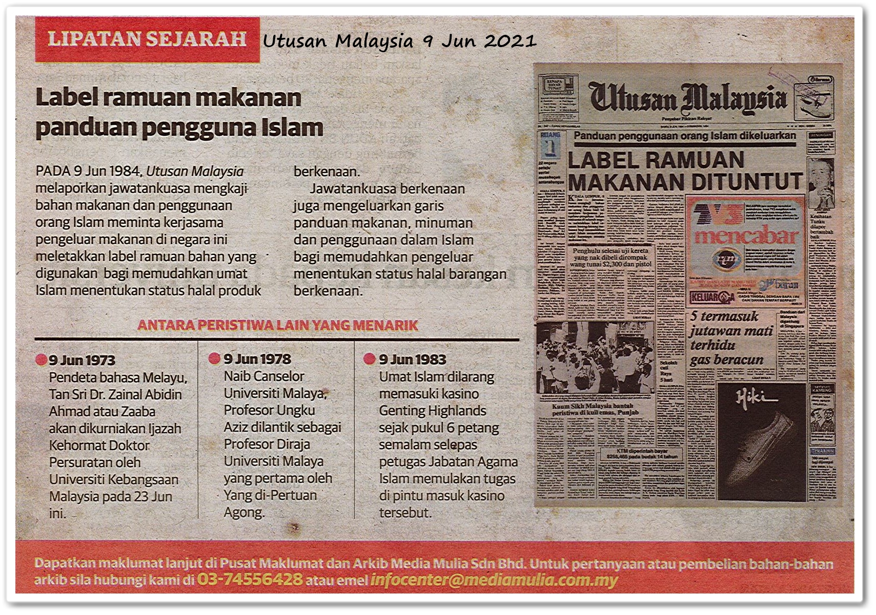 Lipatan sejarah 9 Jun - Keratan akhbar Utusan Malaysia 9 Jun 2021