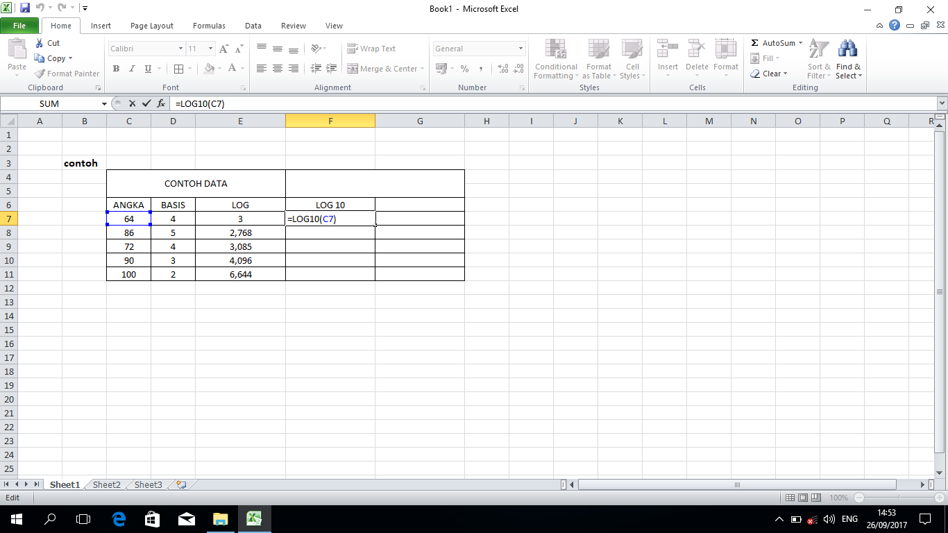Rumus Log Excel