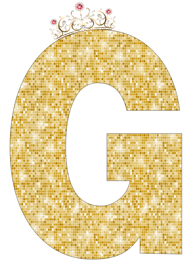 Abecedario de Corona con Fondo Dorado. Alphabet of Crown with Golden Background.