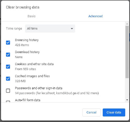 Cara membersihkan cache history browser