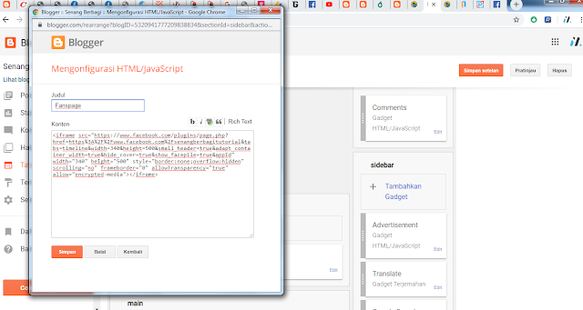 Cara Simple Memasang Fanspage Pada Blog Update Terbaru