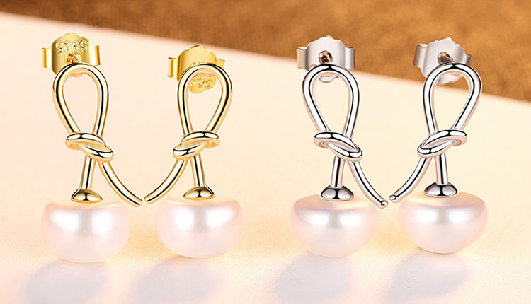 優美蝴蝶結淡水天然珍珠 925純銀耳環