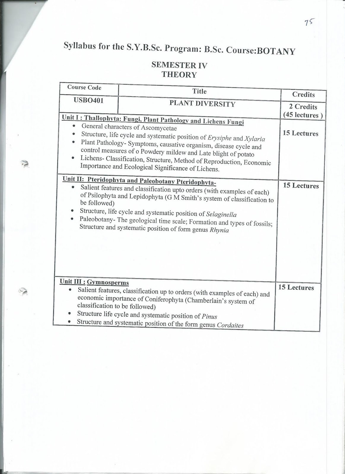 Revised SYBSc Botany Syllabus from 201718 Onwards
