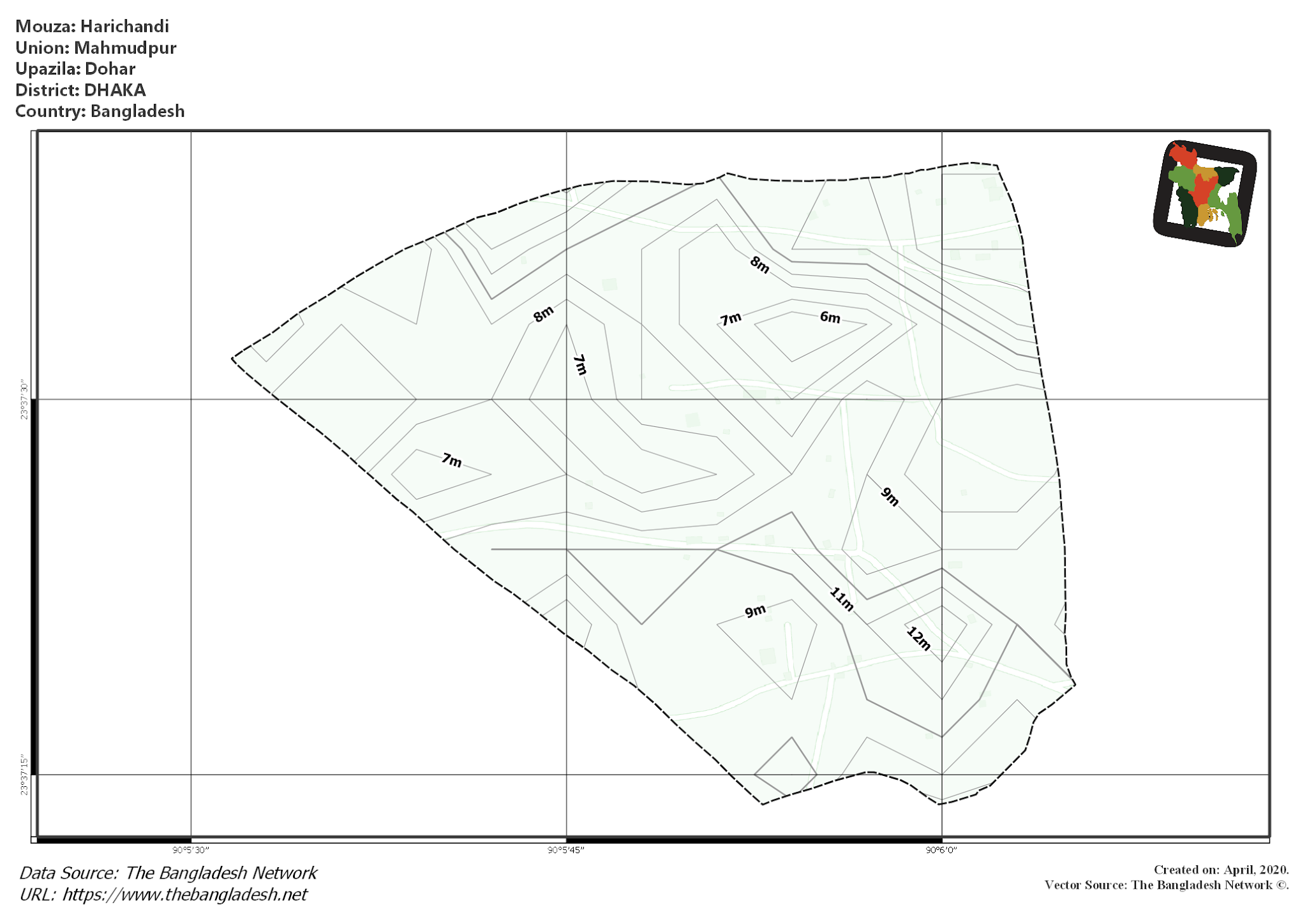 Map of Harichandi Mouza of Dohar Upazila, DHAKA, Bangladesh.