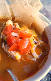 Slow Cooker Lighter King Ranch Chicken Soup:  Imagine a bowl of steaming hot and hearty soup that is filled with shredded chicken, peppers, tomatoes, and southwestern flavors that pack a huge punch! - Slice of Southern