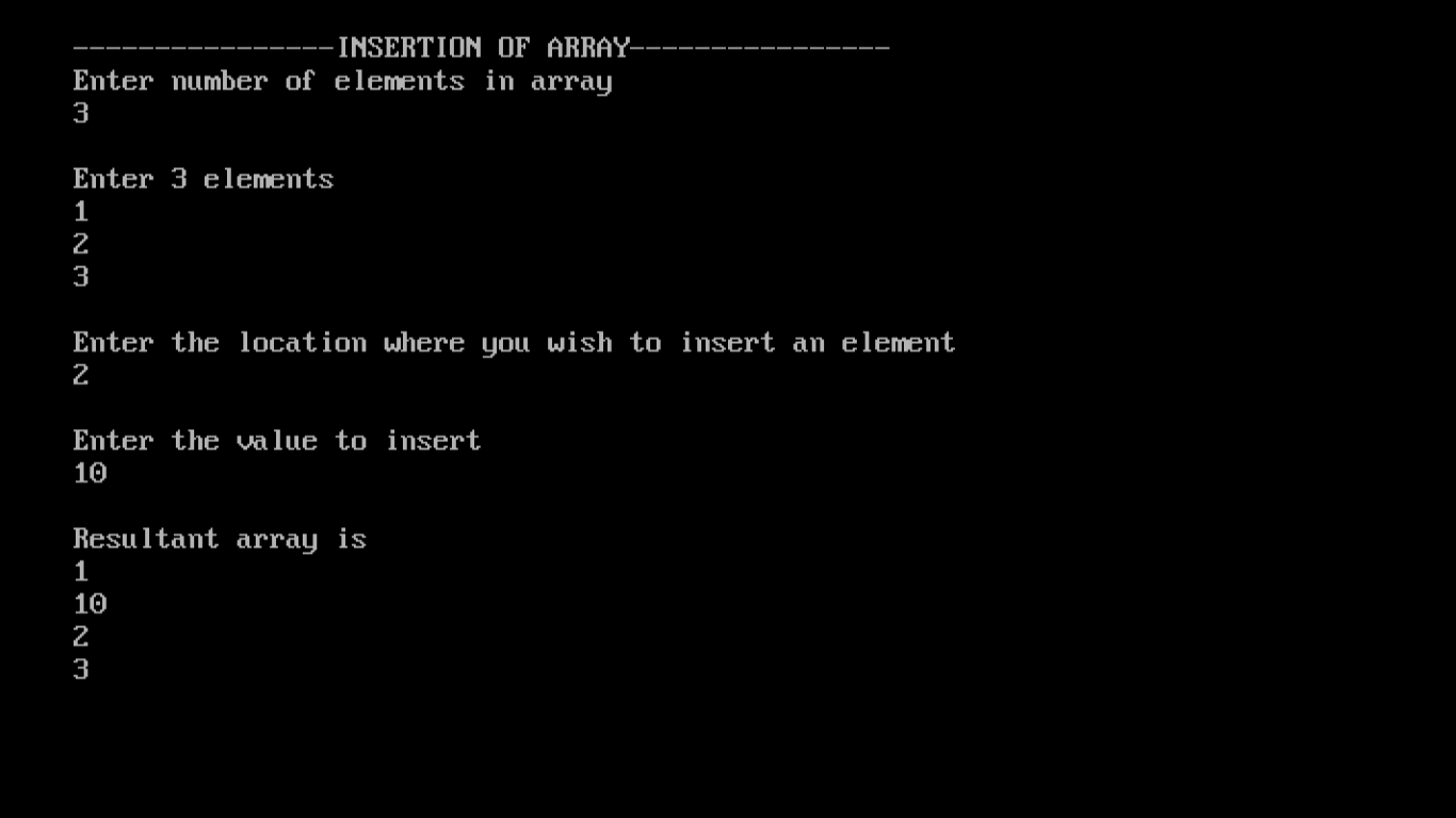 Monitech Insertion of array in C