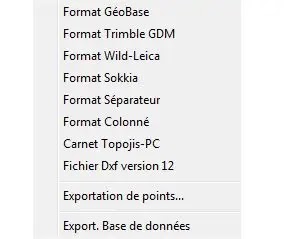 Utilisation éditeur de GéoBases au menu Cov. Calculs vous présenter la barre de menu Géobase définit un élément particulier (station, référence, mesure, point, commentaire, code des points topographiques) éditeur de GéoBases, menu, Cov. Calculs, barre de menu, Géobase, élémstation, référence, mesure, point, commentaire, code des points, topographiques, calculs topométriques
