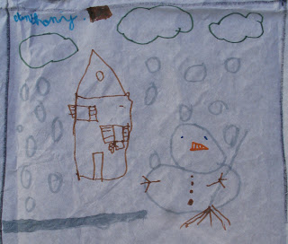 Aullène en Alta Rocca sous la neige : dessin d'Anthony