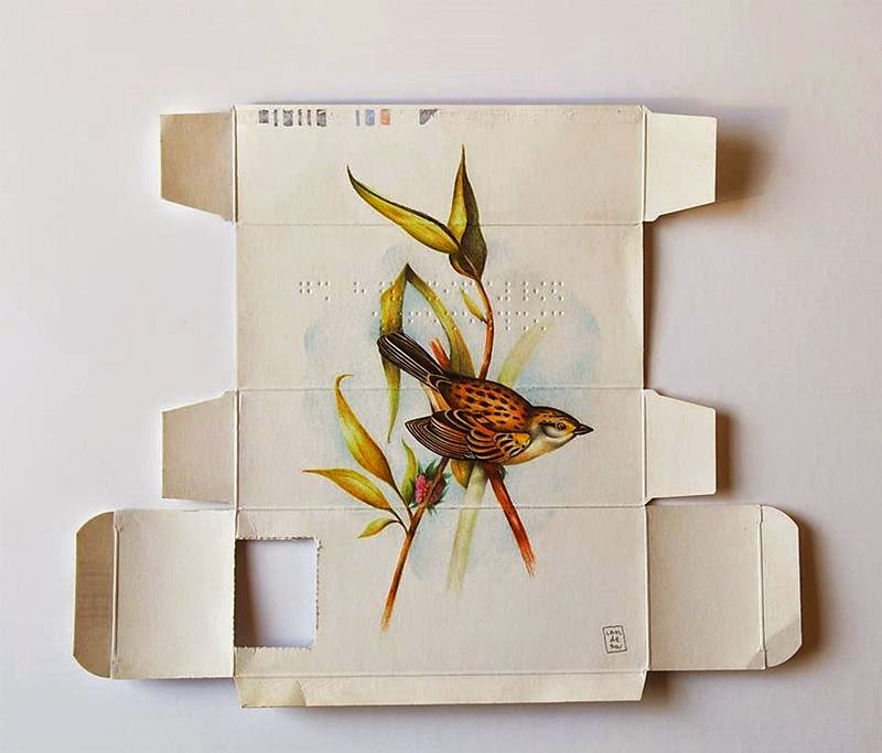 Birds Painting on Unfolded Medicine Boxes