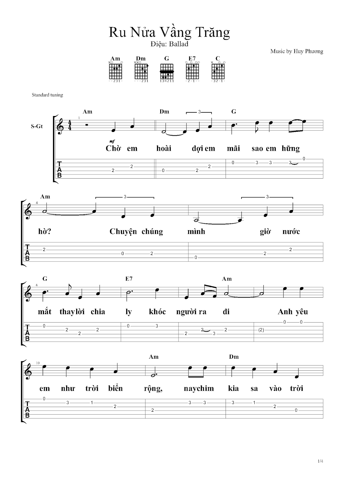 SHEET MUSIC FREE Sheet PIANO FOR YOU RU NỬA VẦNG TRĂNG