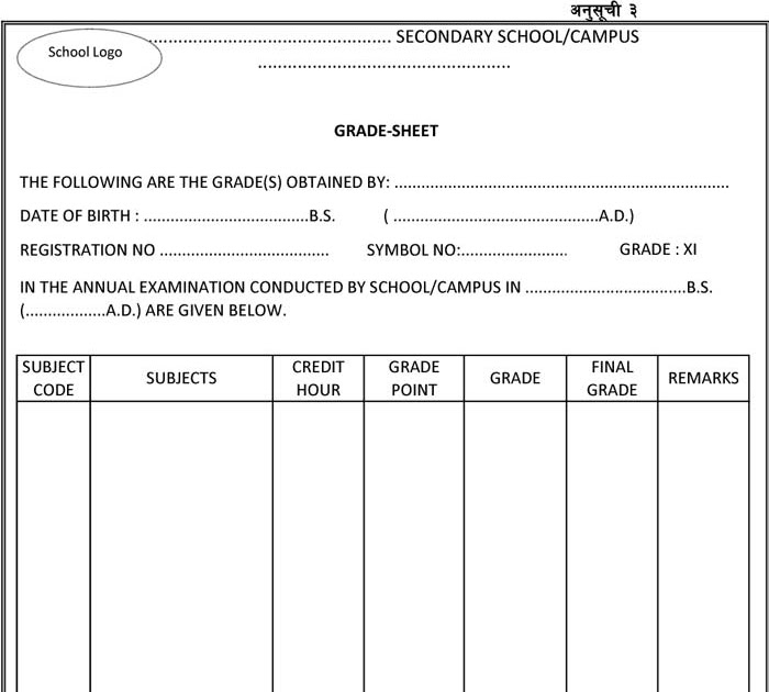 NEB Grade 11 Results MarkSheet/ Gradesheet Sample