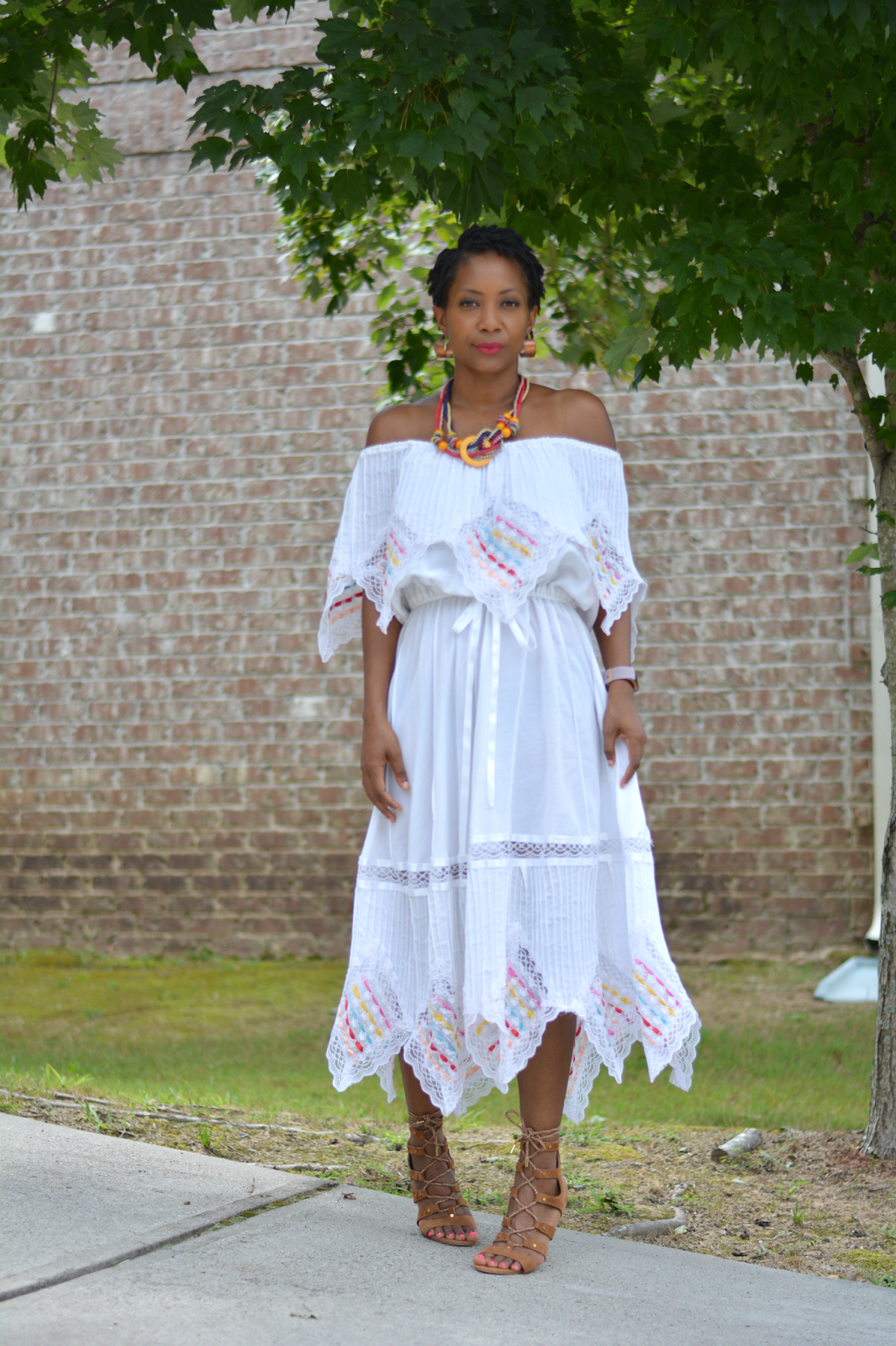 white off the shoulder vintage peasant dress