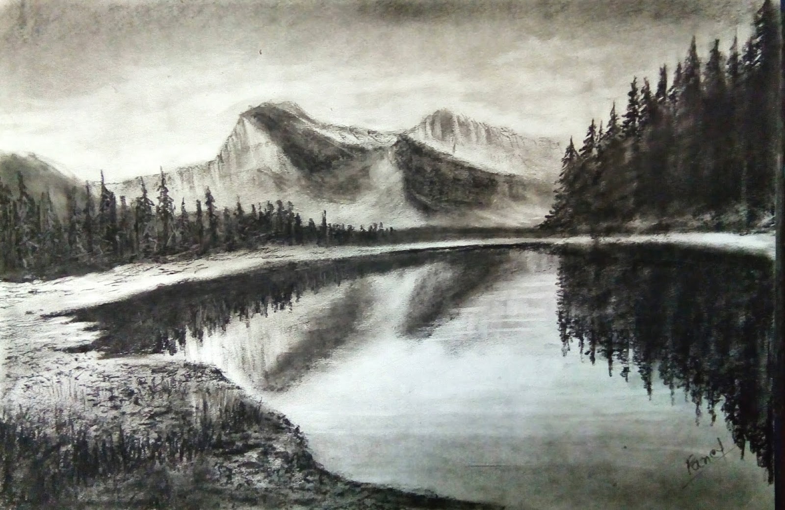 Charcoal Pencil Drawing Tutorial For Beginners | A Beautiful Landscape