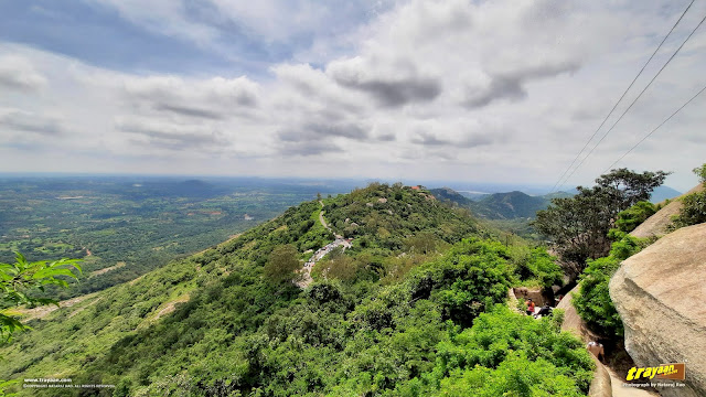 A spectacular view from above the steps to Yoga Narasimha Swamy temple on Devarayanadurga's highest mountain peak