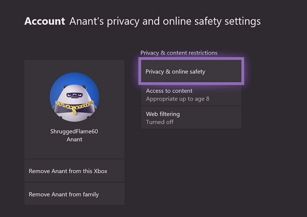Privacidad de la cuenta Xbox Kids y seguridad en línea