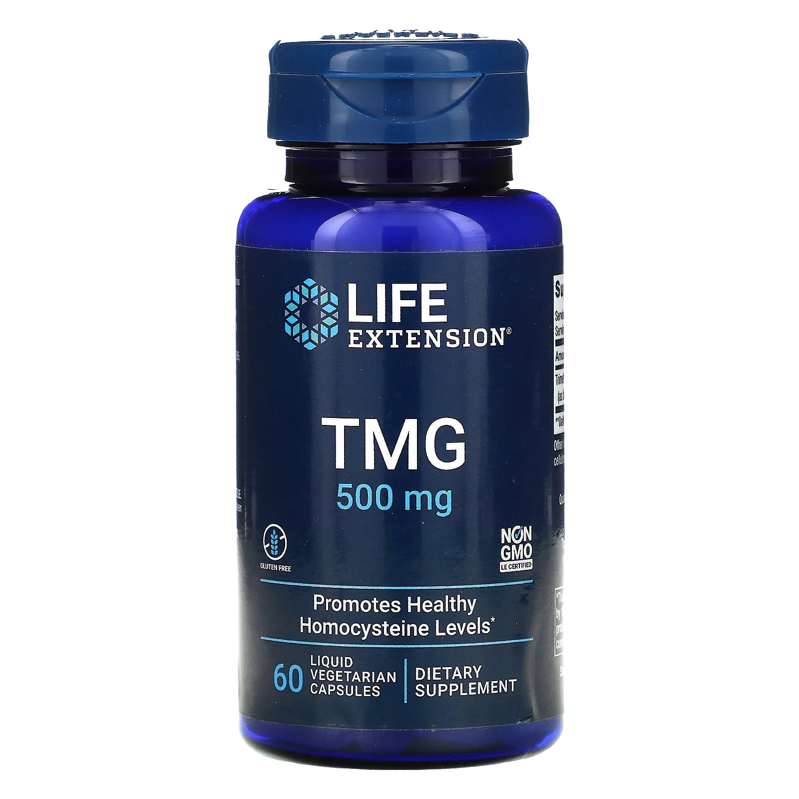 Life Extension, TMG, триметилглицин, 500 мг, 60 вегетарианских капсул с жидкостью