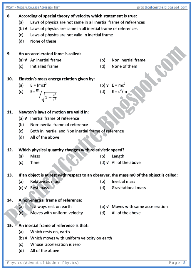 mcat-physics-advent-of-modern-physics-mcqs-for-medical-college-admission-test