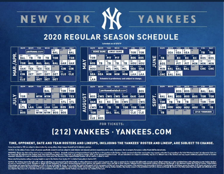 Brooklyn Digest: Yankees 2020 Schedule Released
