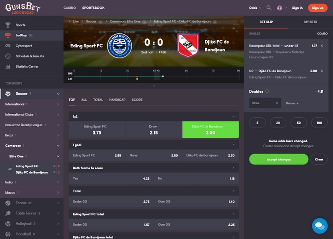 GunsBet Live Betting Screen