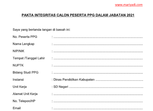 Pakta integritas ujian sekolah 2021