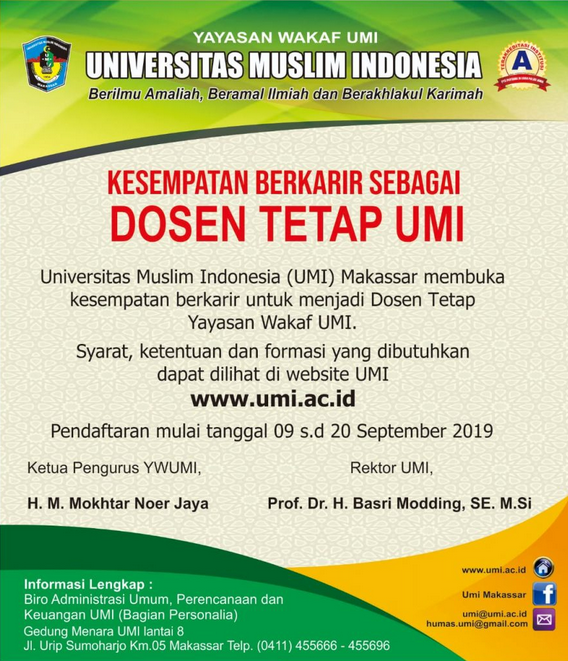 Penerimaan Calon Dosen Tetap Universitas Muslim Indonesia Umi Kareba Panrita