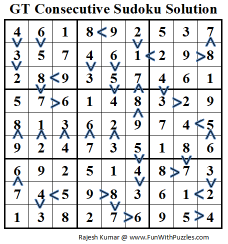 Greater Than Consecutive Sudoku (Daily Sudoku League #66) Solution