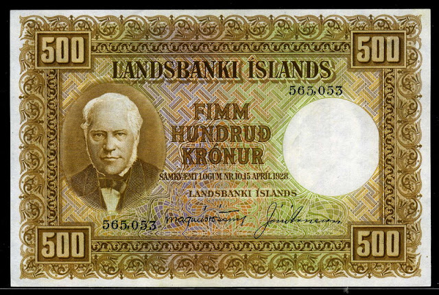 Iceland Currency 500 Kronur banknote 1928 Jon Sigurdsson