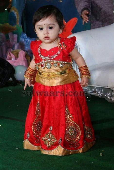 Lovely Baby in Red Raw Silk Skirt - Indian Dresses