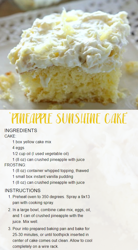 PINEAPPLE SUNSHINE CAKE Just Easy Recipe