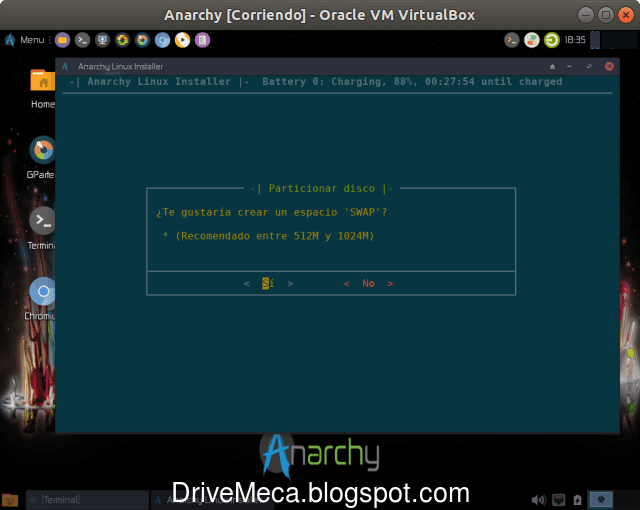 Aceptamos crear una particion Swap Aceptamos crear una particion Swap