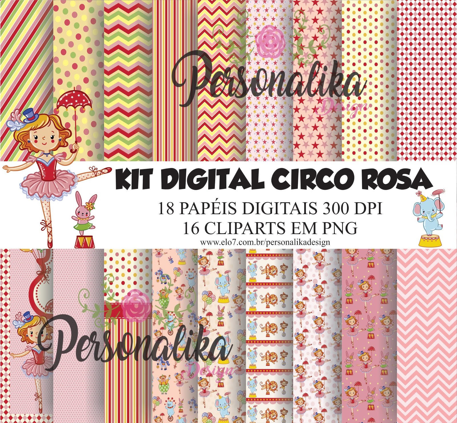 KIT DIGITAL CIRCO ROSA - PREMIUM - Arte Digital Grátis
