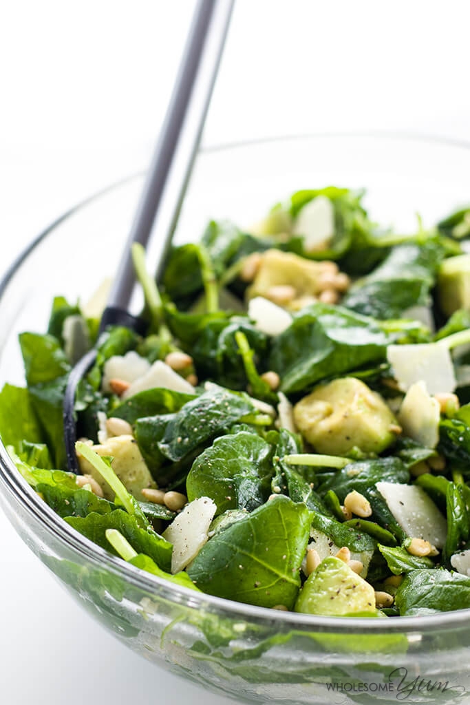 BABY KALE AVOCADO SALAD WITH LEMON GARLIC VINAIGRETTE & PARMESAN (LOW