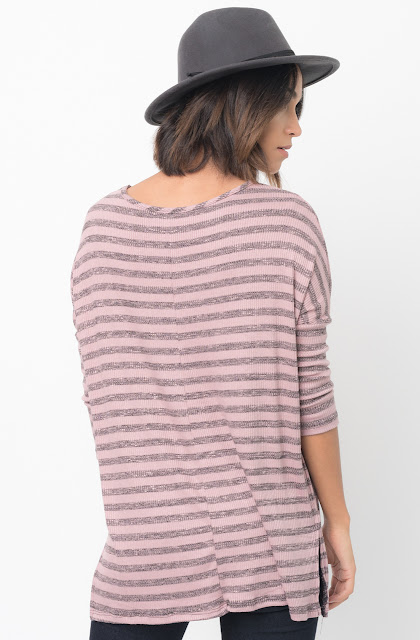 Shop for Berry Striped long sleeve pullover crew neck Tunic Online - $38 - on caralase.com