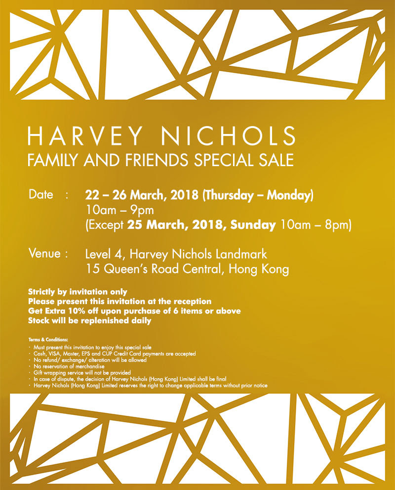 Secret Dealz Hong Kong HARVEY NICHOLS FAMILY AND FRIENDS SALE... UP TO