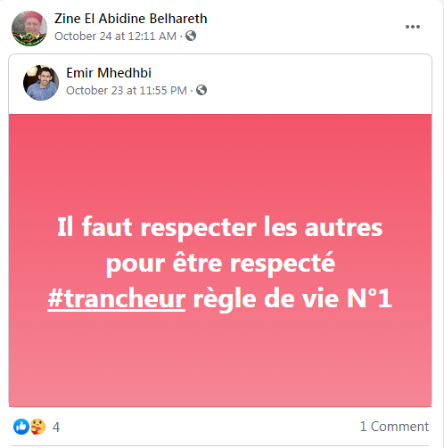 23/10/2020 – ZEAB: Approbation de l’égorgement et de la décapitation de Samuel Paty par le #trancheur. Jeu de mot macabre sur « règle de vie » et encouragement explicite à d’autres crimes.