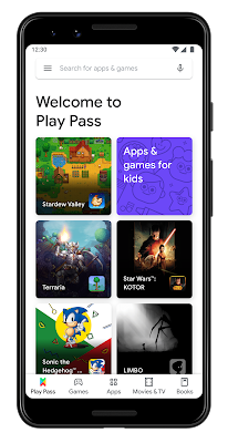 A phone displaying "Welcome to Play Pass"