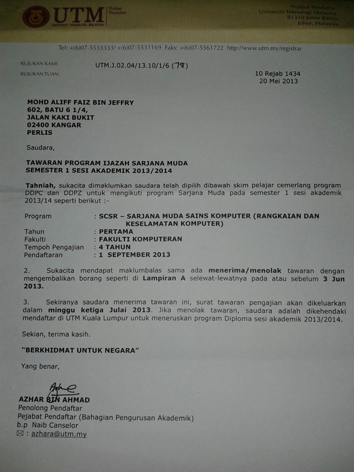 surat tawaran utm - JovanyteCollier