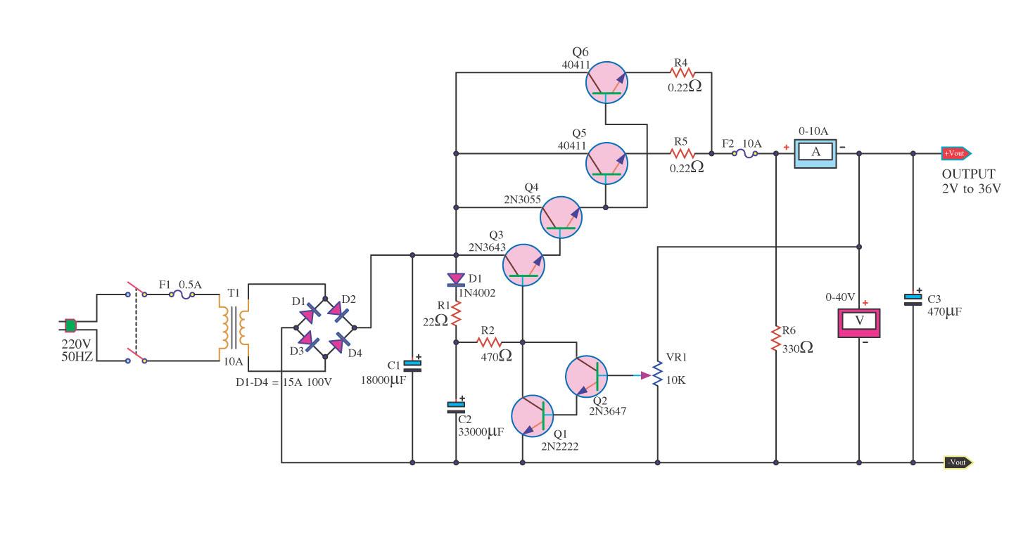 10A High Current variable power supply | IC schematics