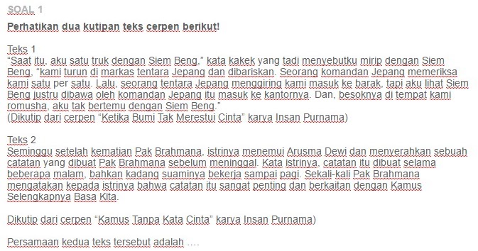 Contoh Soal Perbandingan struktur isi dan ciri bahasa dua