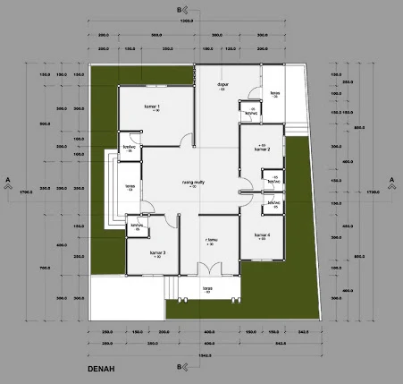 Denah rumah minimalis ukuran 13x17 meter