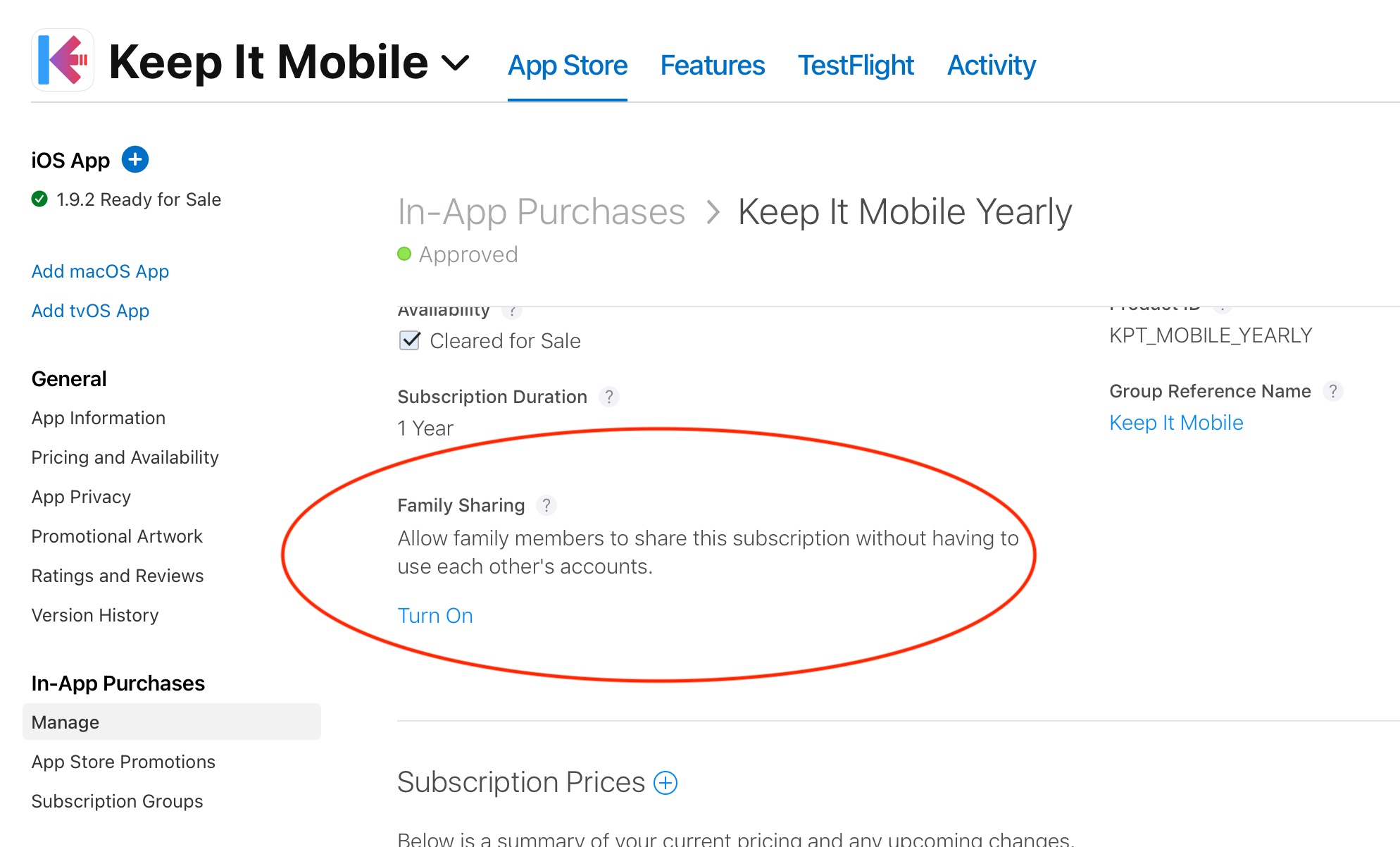 Now Apple users are allowed to share In-App Purchases, subscriptions