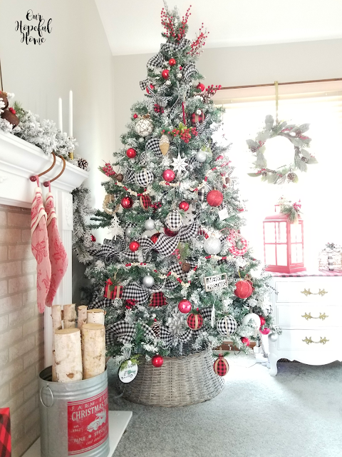 flocked farmhouse Christmas tree wicker tree collar