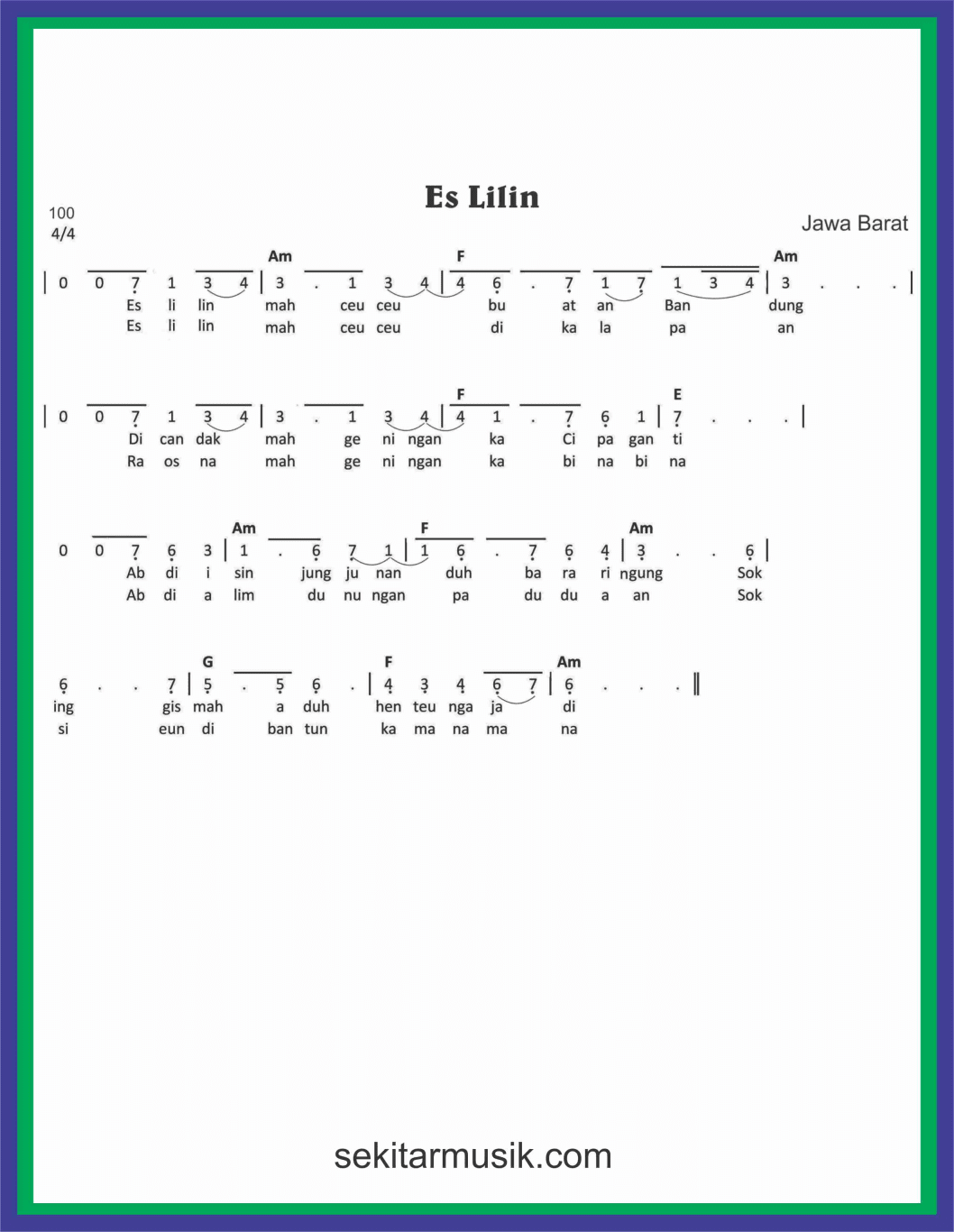 Not Angka Lagu Es Lilin Sekitar Musik