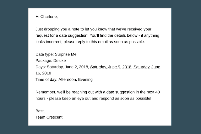How to get out of your Boring Dating Rut with Date Crescent One of the biggest hindrances that gets in the way of regular date nights is the creativity and planning. Often we're discouraged because we don't want to do yet another dinner and a movie. Now there is a concierge service that does all the research and planning for you! Introducing Date Crescent!