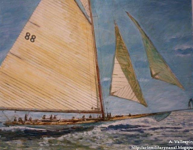 Pintura al óleo barco Copa America