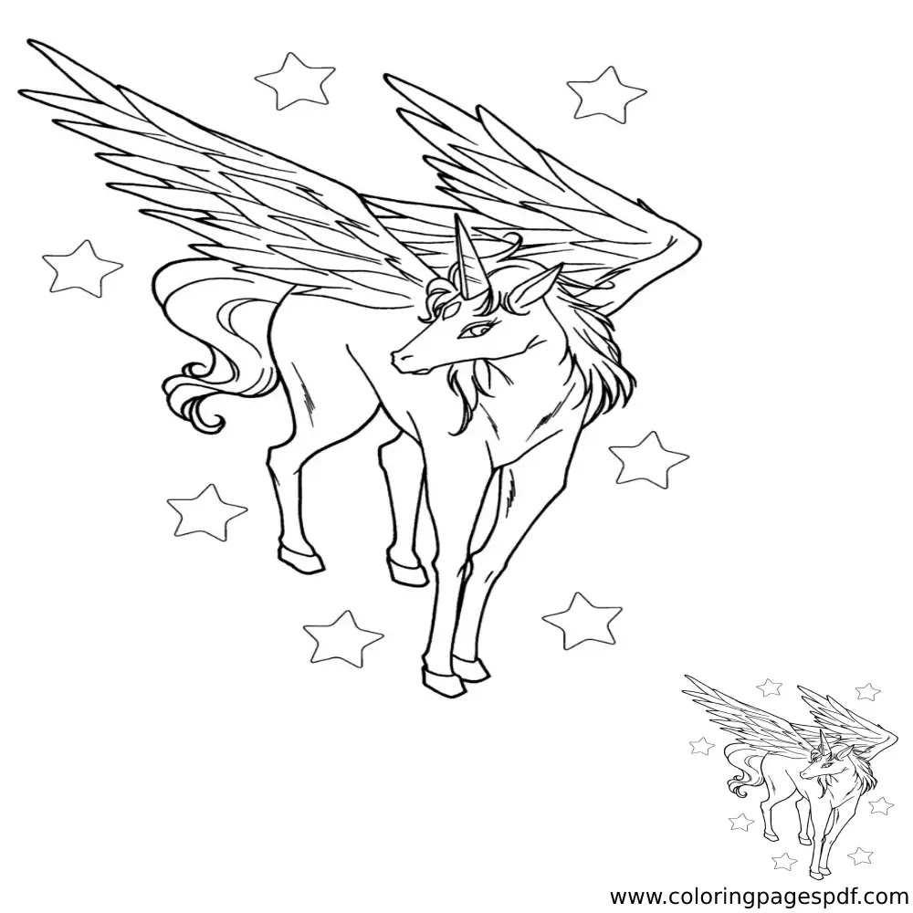 Coloring Page Of A Unicorn With Pointy Wings